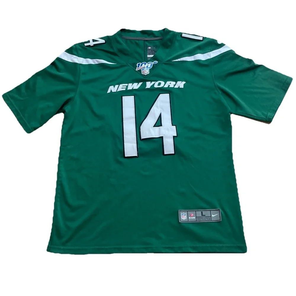 Nike NY Jets NFL 100th Anniversary Patch Jersey Green #14 Darnold Mens L No Name